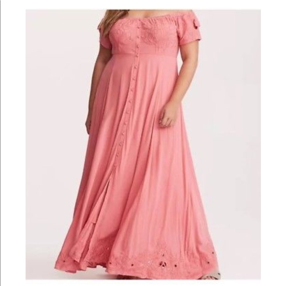 Torrid off the shoulder button up maxi